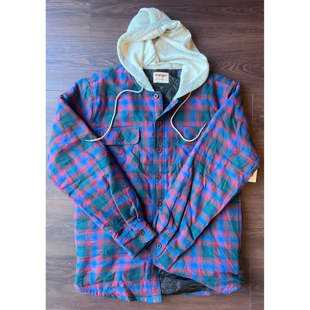 Wrangler Authentics Mens Plaid Quilted Lined Flannel Hoodie Jacket 10ZHEEPAB M